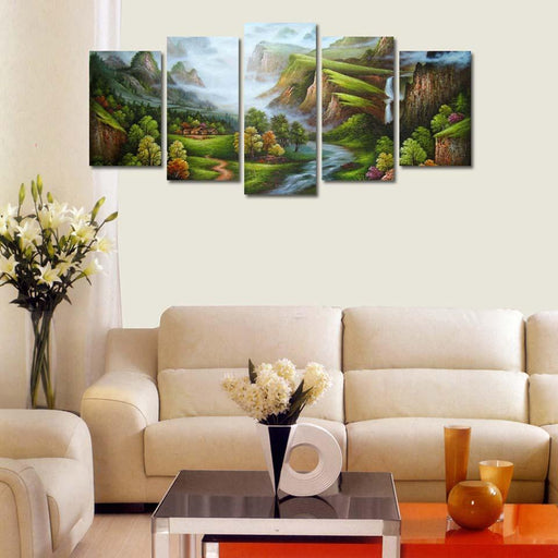 Cyan Mountain 5 Piece HD Multi Panel Canvas Wall Art Frame - Original Frame