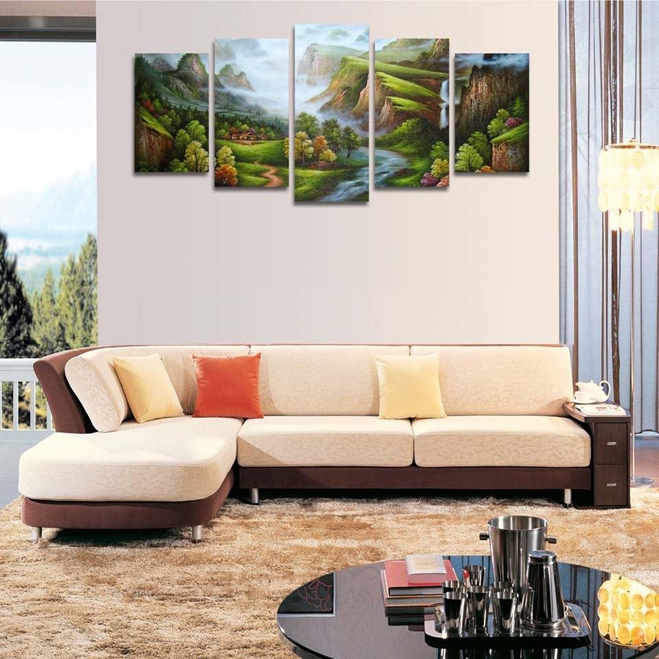 Cyan Mountain 5 Piece HD Multi Panel Canvas Wall Art Frame - Original Frame
