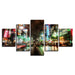 Bustling City Night Street 5 Piece HD Multi Panel Canvas Wall Art Frame - Original Frame