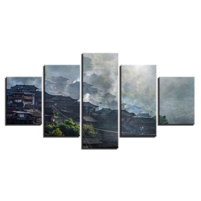 Retro Building Towers 5 Piece HD Multi Panel Canvas Wall Art Frame