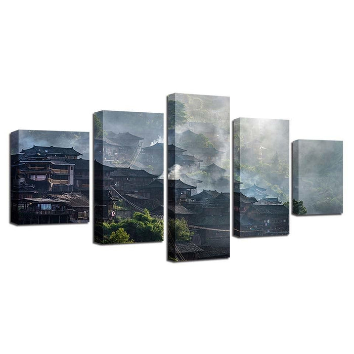 Retro Building Towers 5 Piece HD Multi Panel Canvas Wall Art Frame