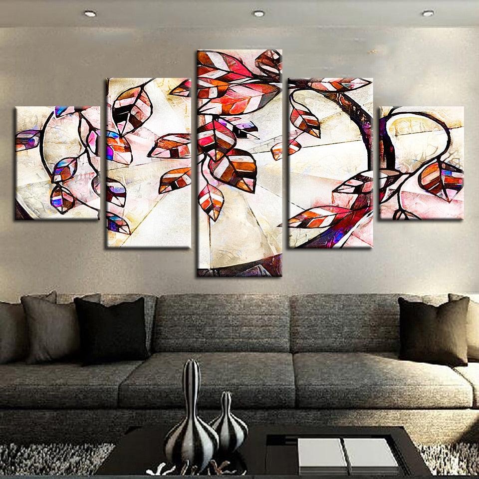 Stylized Tree Poster 5 Piece HD Multi Panel Canvas Wall Art Frame - Original Frame
