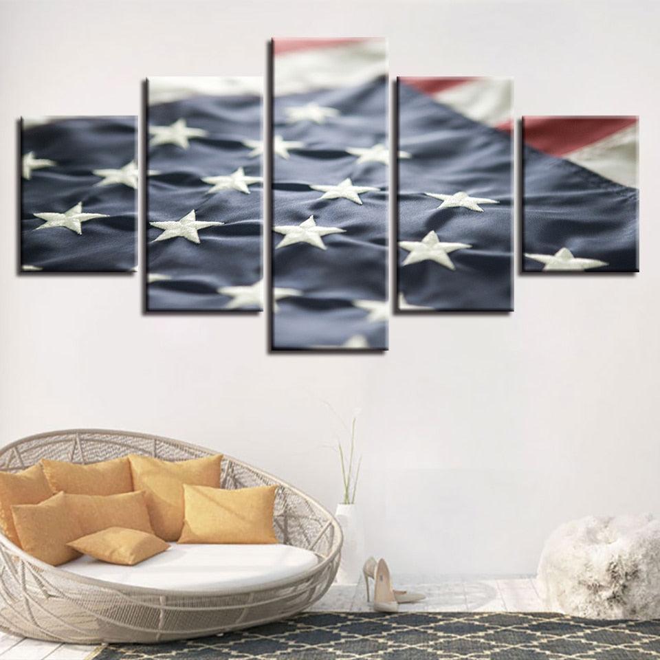 American Flag 5 Piece Classical HD Multi Panel Canvas Wall Art Frame - Original Frame