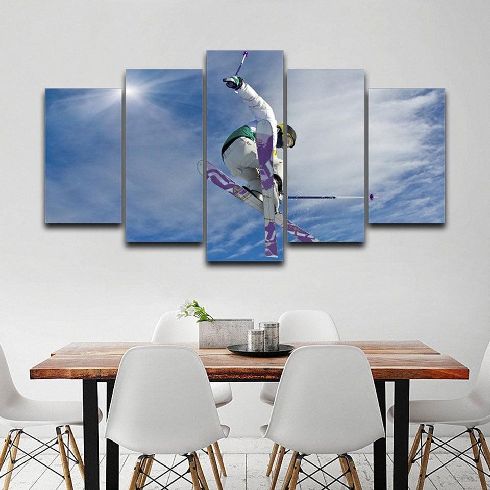 Men Sport Skiing 5 Piece HD Multi Panel Canvas Wall Art Frame - Original Frame