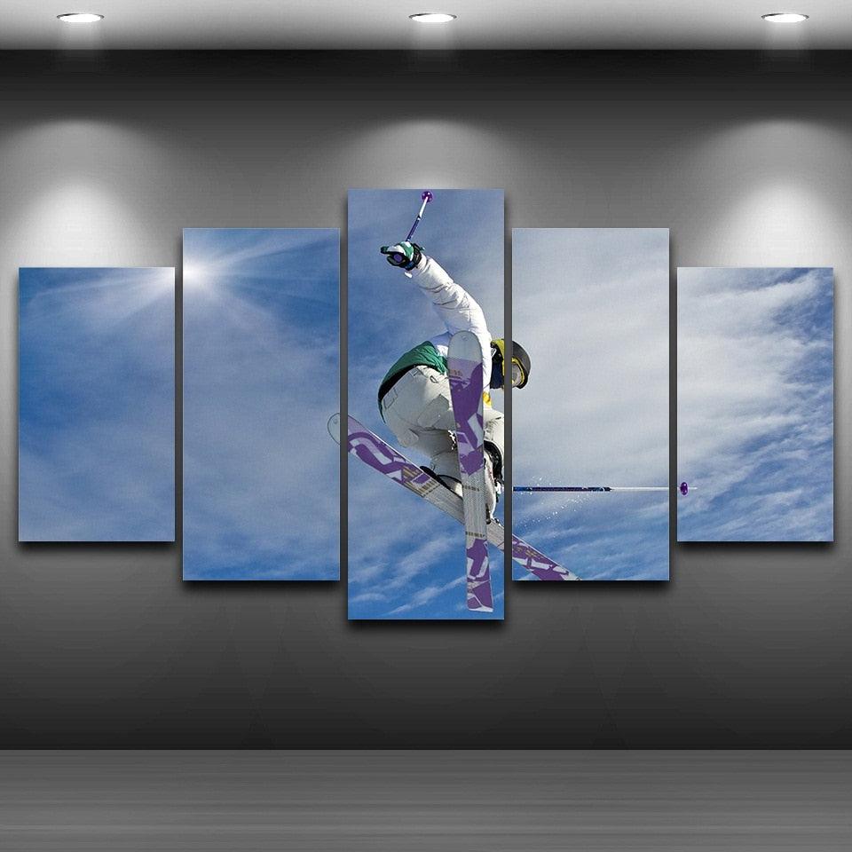 Men Sport Skiing 5 Piece HD Multi Panel Canvas Wall Art Frame - Original Frame