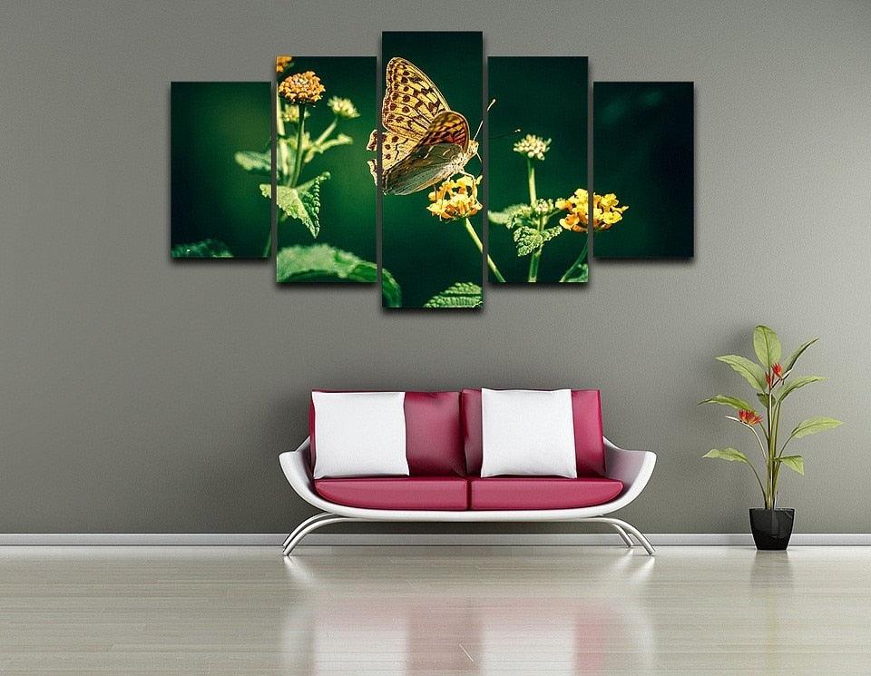 Beautiful Butterfly 5 Piece HD Multi Panel Canvas Wall Art Frame - Original Frame