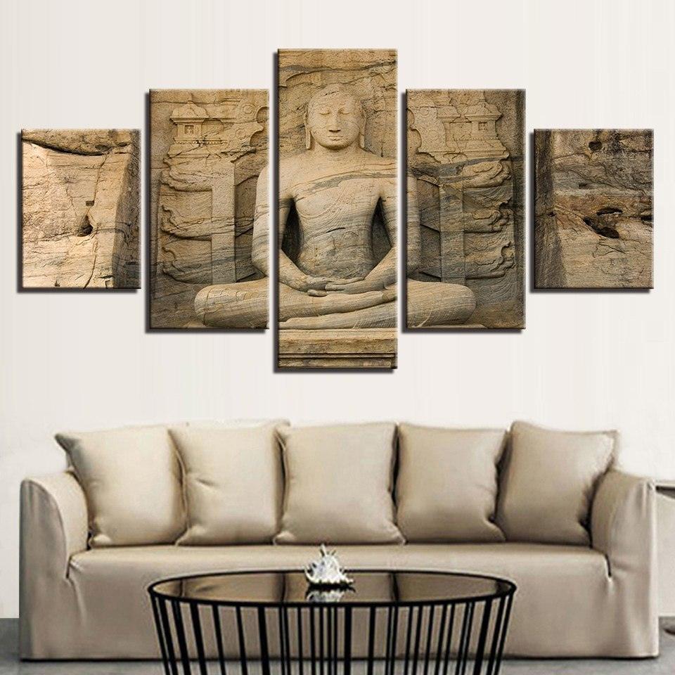 Classical Statue Of Buddha 5 Piece HD Multi Panel Canvas Wall Art Frame - Original Frame