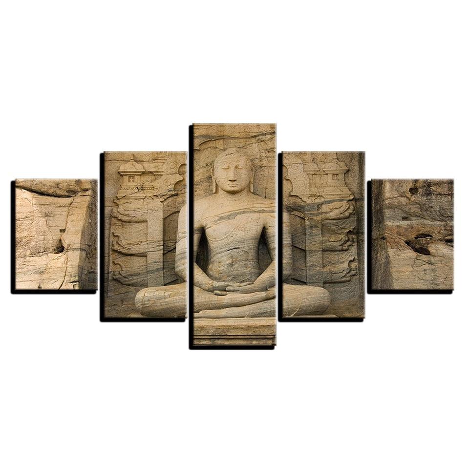 Classical Statue Of Buddha 5 Piece HD Multi Panel Canvas Wall Art Frame - Original Frame
