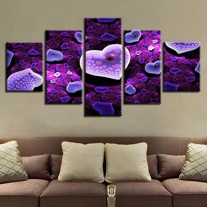 Purple Hearts On Snake 5 Piece HD Multi Panel Canvas Wall Art Frame