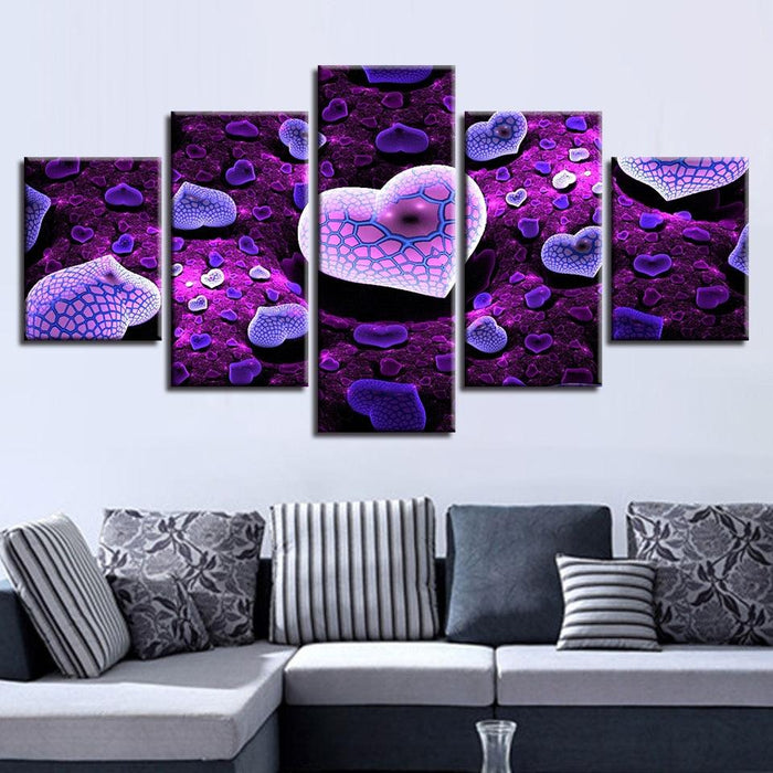 Purple Hearts On Snake 5 Piece HD Multi Panel Canvas Wall Art Frame