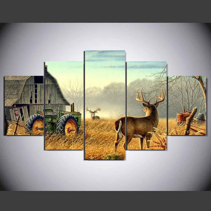 Whitetail Deer 5 Piece HD Multi Panel Canvas Wall Art Frame