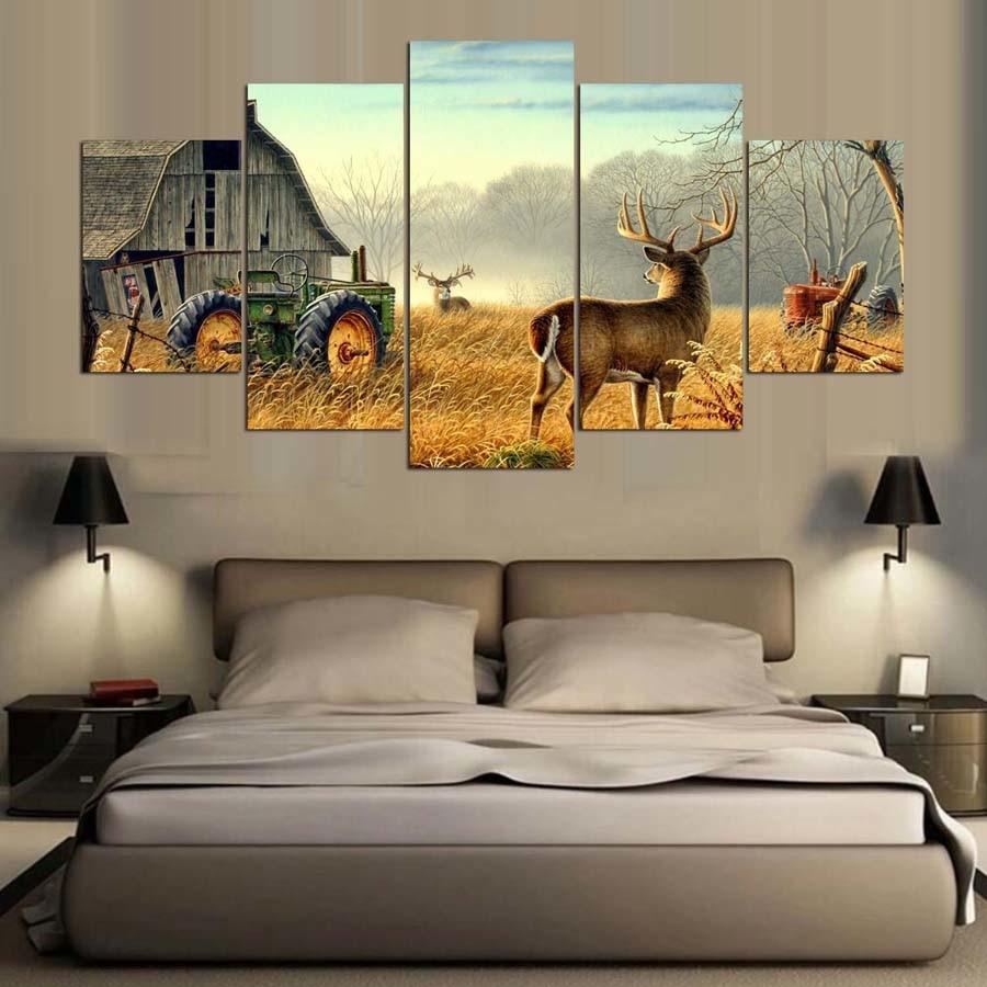 Whitetail Deer 5 Piece HD Multi Panel Canvas Wall Art Frame - Original Frame
