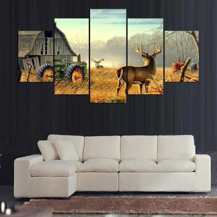 Whitetail Deer 5 Piece HD Multi Panel Canvas Wall Art Frame