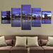 Brooklyn Bridge City Night View 5 Piece HD Multi Panel Canvas Wall Art Frame - Original Frame