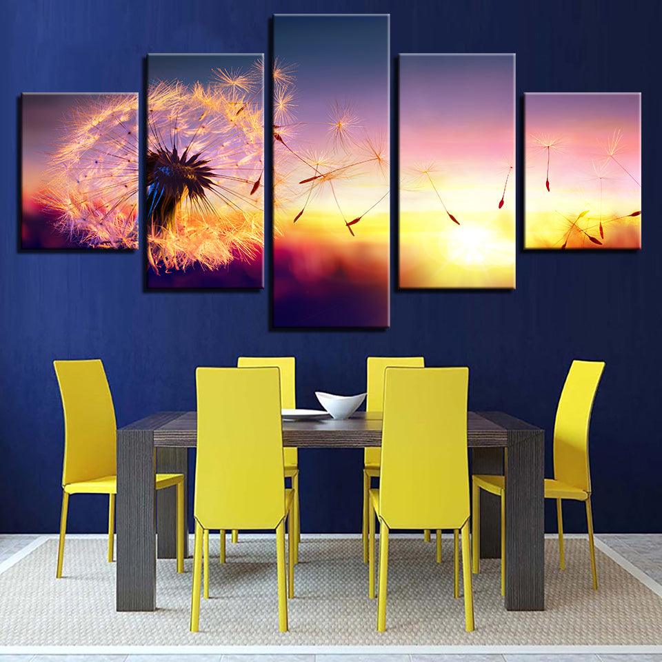 Dandelion In Sunset 5 Piece HD Multi Panel Canvas Wall Art Frame - Original Frame