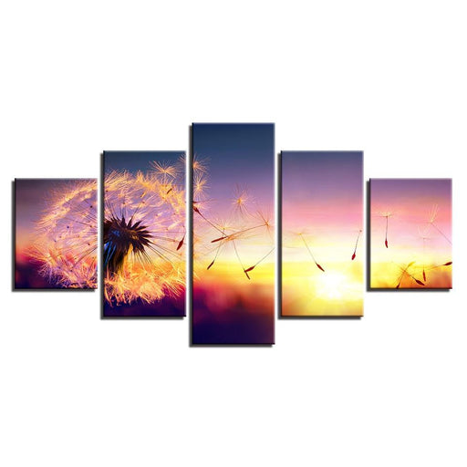 Dandelion In Sunset 5 Piece HD Multi Panel Canvas Wall Art Frame - Original Frame