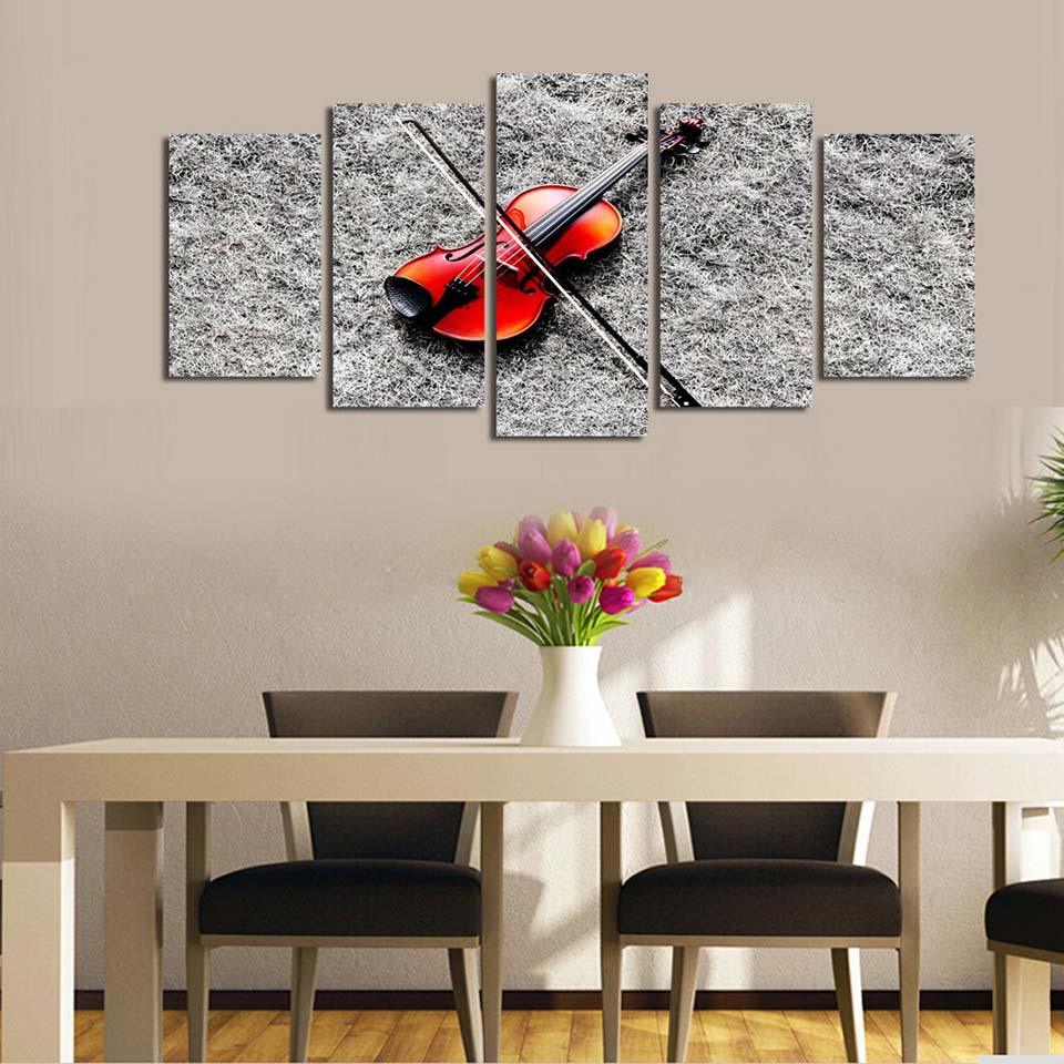 Music Red Guitar 5 Piece HD Multi Panel Canvas Wall Art Frame - Original Frame