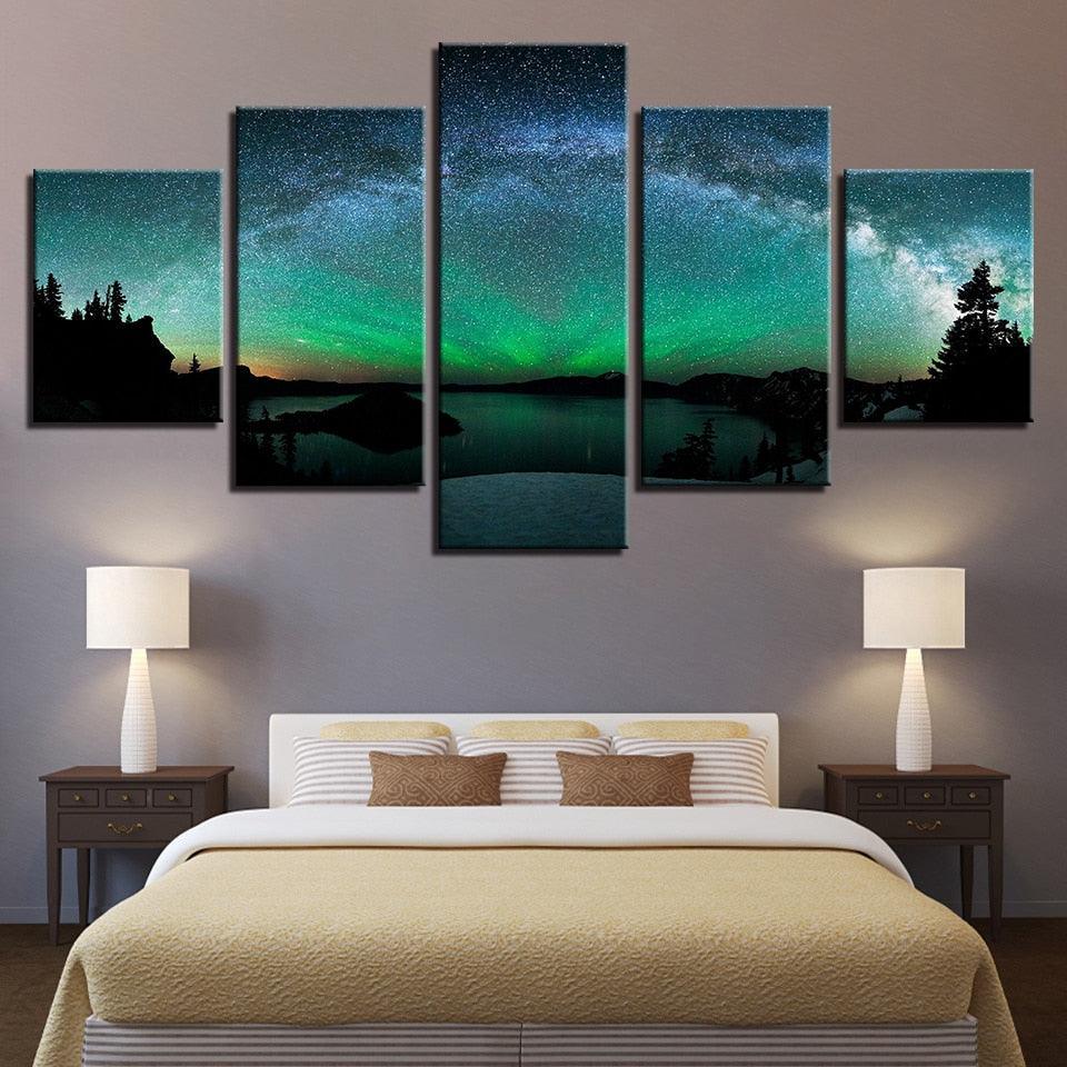 Starburst Over Aurora 5 Piece HD Multi Panel Canvas Wall Art Frame - Original Frame