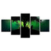 Green Forest Night Wolf Howl 5 Piece HD Multi Panel Canvas Wall Art Frame - Original Frame