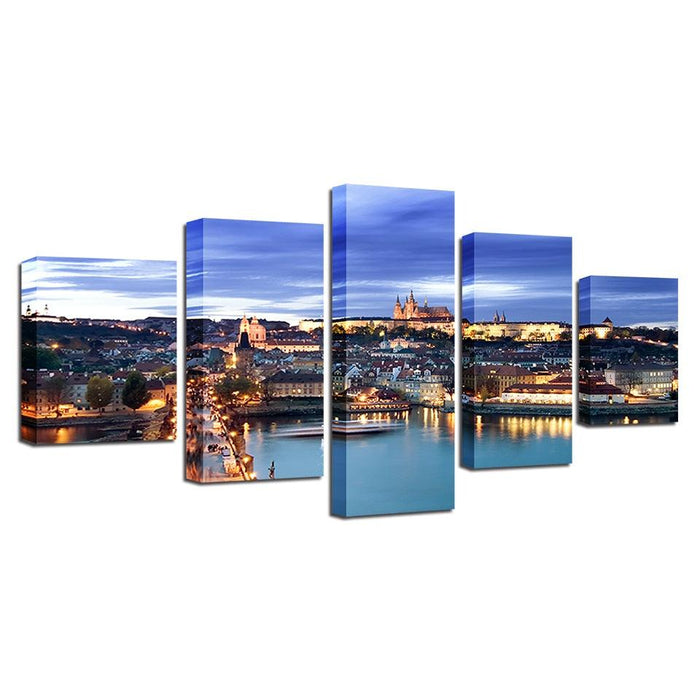 Castle in Prague 5 Piece HD Multi Panel Canvas Wall Art Frame - Original Frame