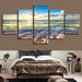 Sunshine Beach Waves 5 Piece HD Multi Panel Canvas Wall Art Frame - Original Frame