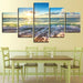 Sunshine Beach Waves 5 Piece HD Multi Panel Canvas Wall Art Frame - Original Frame