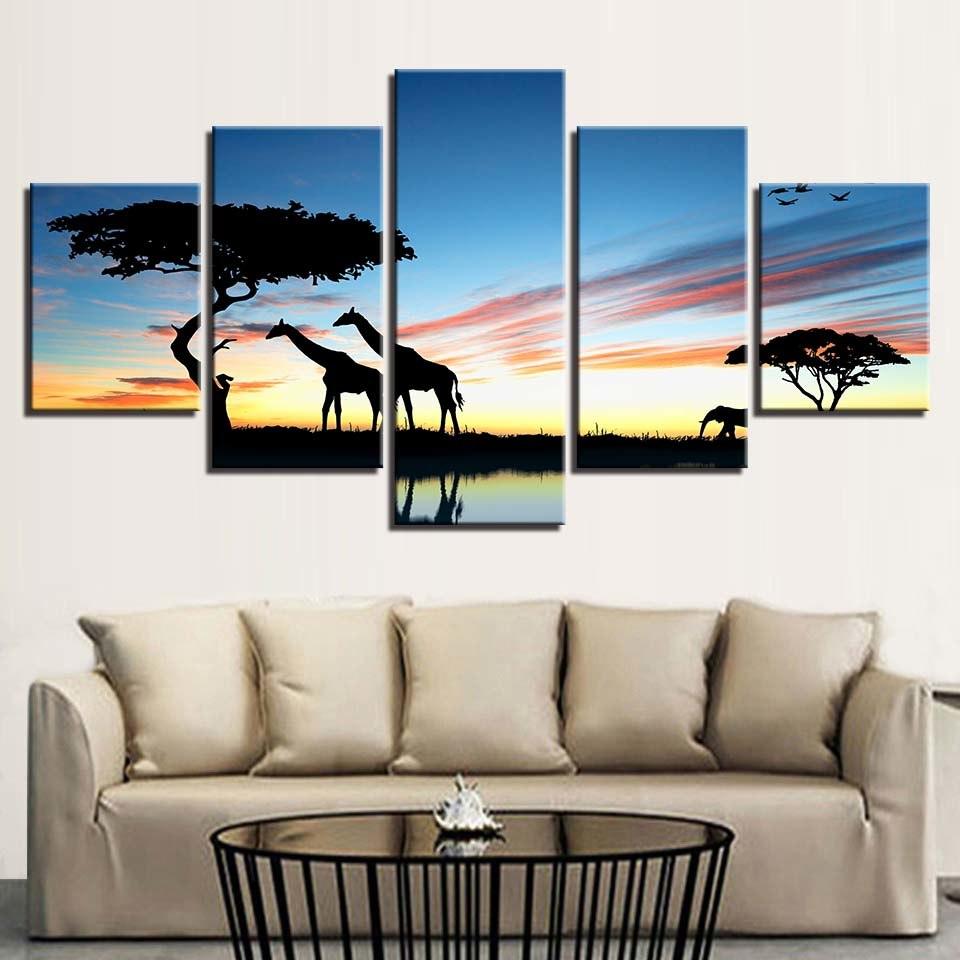 African Animal Giraffe 5 Piece HD Multi Panel Canvas Wall Art Frame - Original Frame