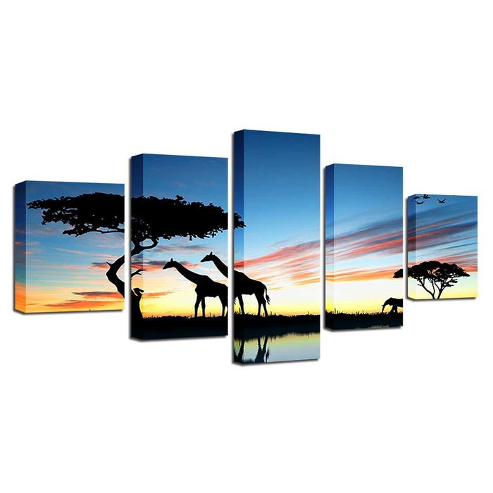 African Animal Giraffe 5 Piece HD Multi Panel Canvas Wall Art Frame - Original Frame