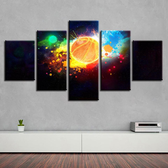 Colorful Basketball 5 Piece HD Multi Panel Canvas Wall Art Frame - Original Frame