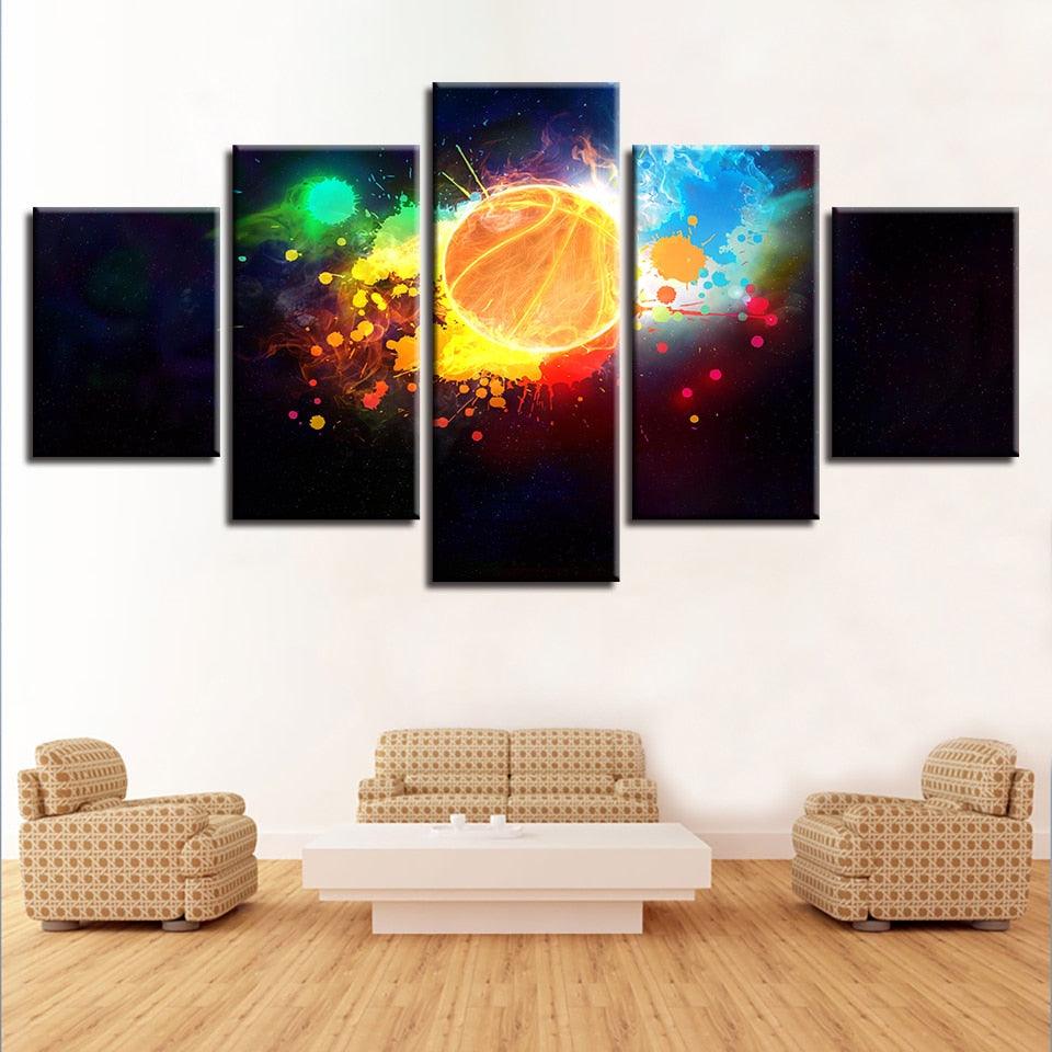 Colorful Basketball 5 Piece HD Multi Panel Canvas Wall Art Frame - Original Frame
