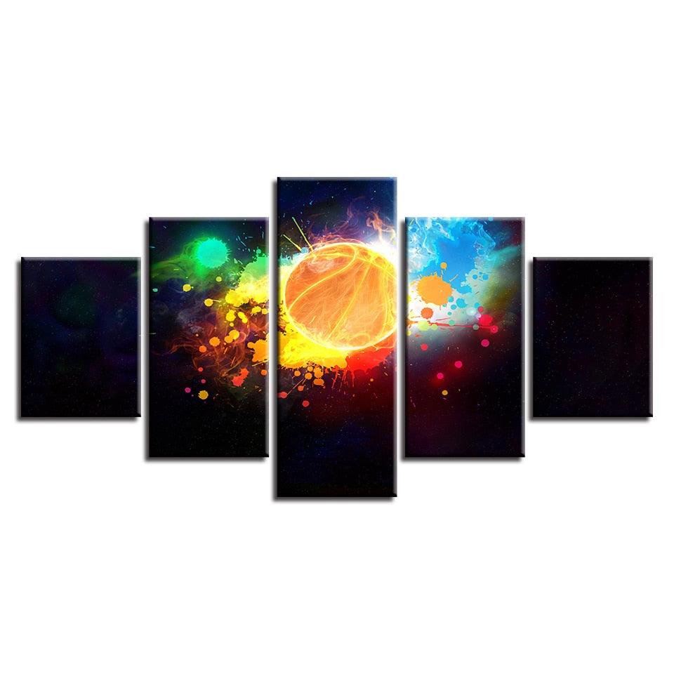 Colorful Basketball 5 Piece HD Multi Panel Canvas Wall Art Frame - Original Frame