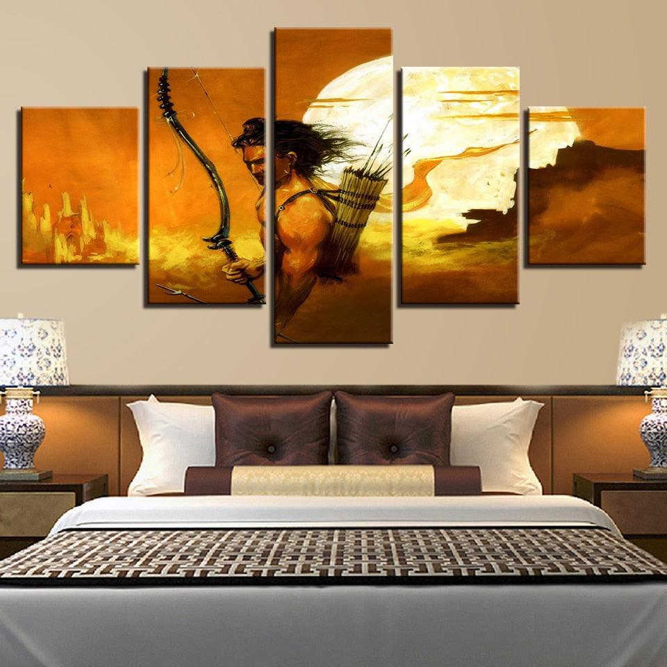 India Lord Rama 5 Piece HD Multi Panel Canvas Wall Art Frame - Original Frame
