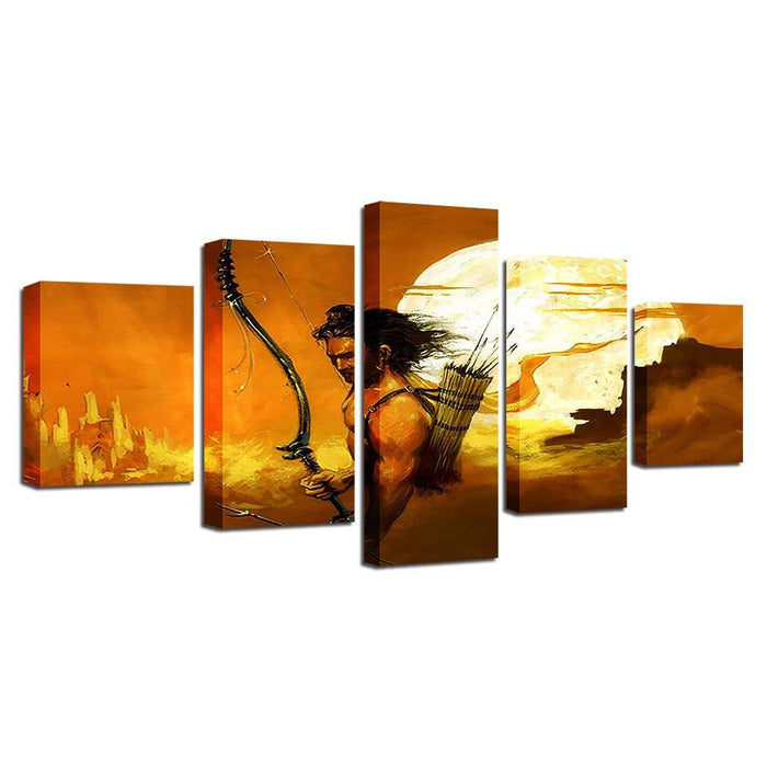 India Lord Rama 5 Piece HD Multi Panel Canvas Wall Art Frame - Original Frame