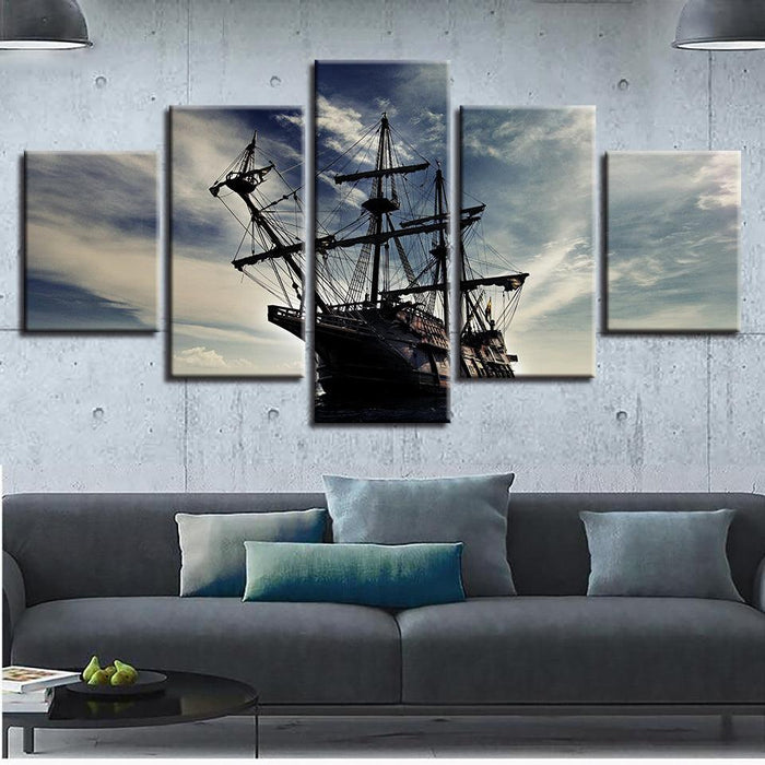 Old Sailboat Scenery 5 Piece HD Multi Panel Canvas Wall Art Frame - Original Frame