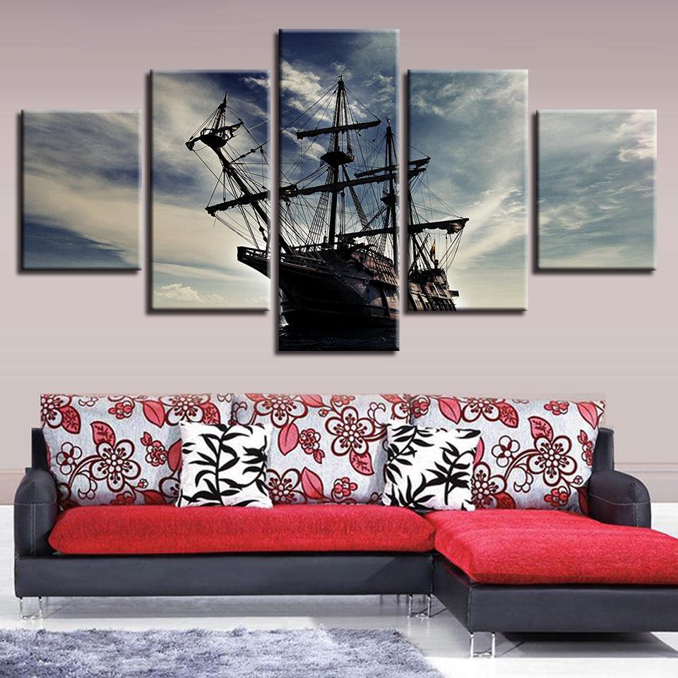 Old Sailboat Scenery 5 Piece HD Multi Panel Canvas Wall Art Frame - Original Frame