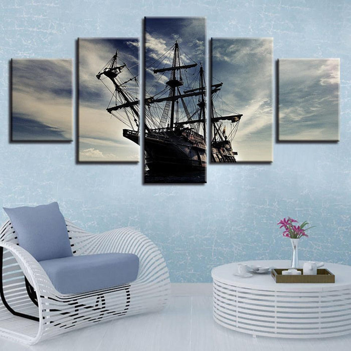 Old Sailboat Scenery 5 Piece HD Multi Panel Canvas Wall Art Frame - Original Frame