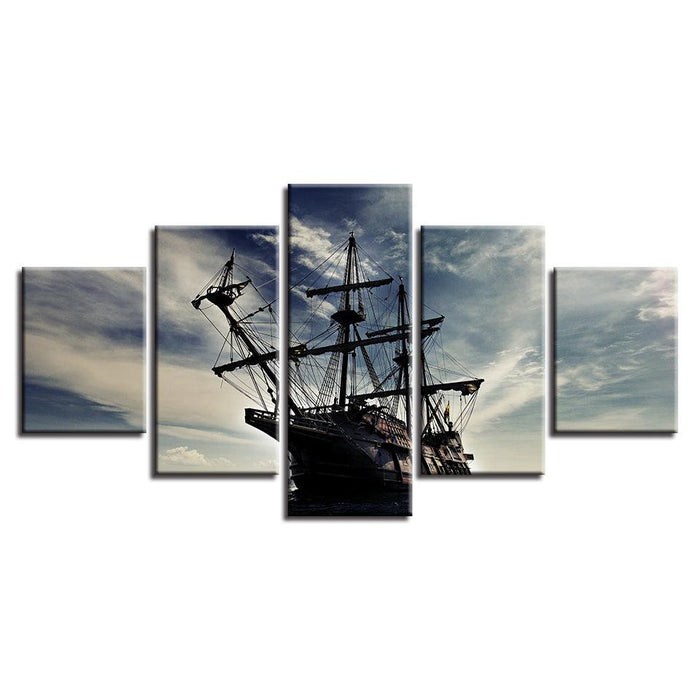 Old Sailboat Scenery 5 Piece HD Multi Panel Canvas Wall Art Frame - Original Frame