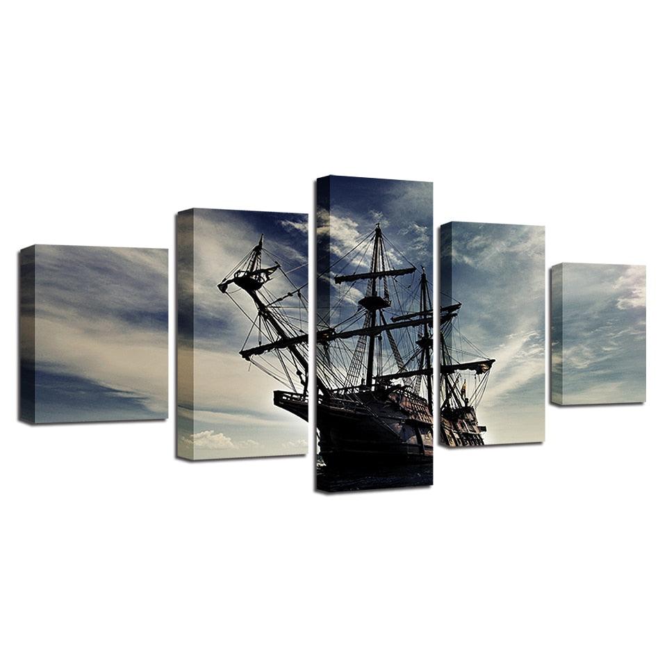 Old Sailboat Scenery 5 Piece HD Multi Panel Canvas Wall Art Frame - Original Frame