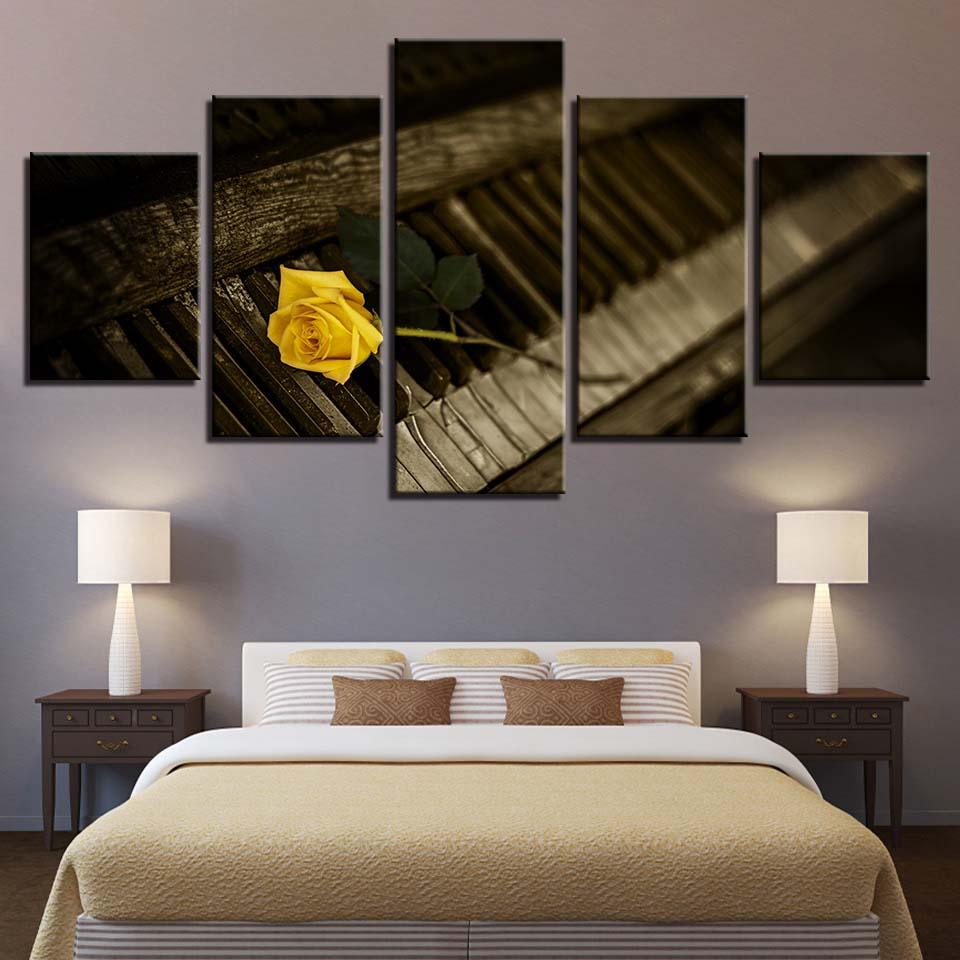 Yellow Rose Flower 5 Piece HD Multi Panel Canvas Wall Art Frame - Original Frame
