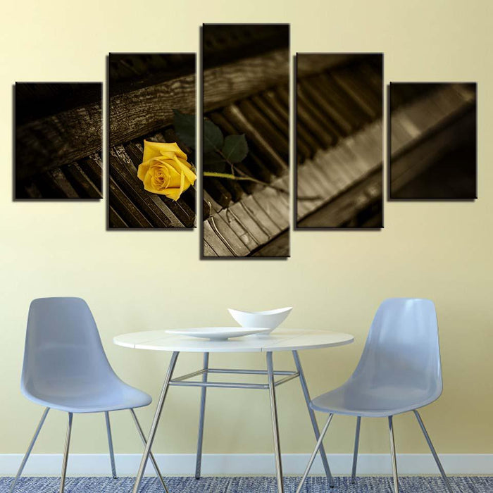 Yellow Rose Flower 5 Piece HD Multi Panel Canvas Wall Art Frame - Original Frame