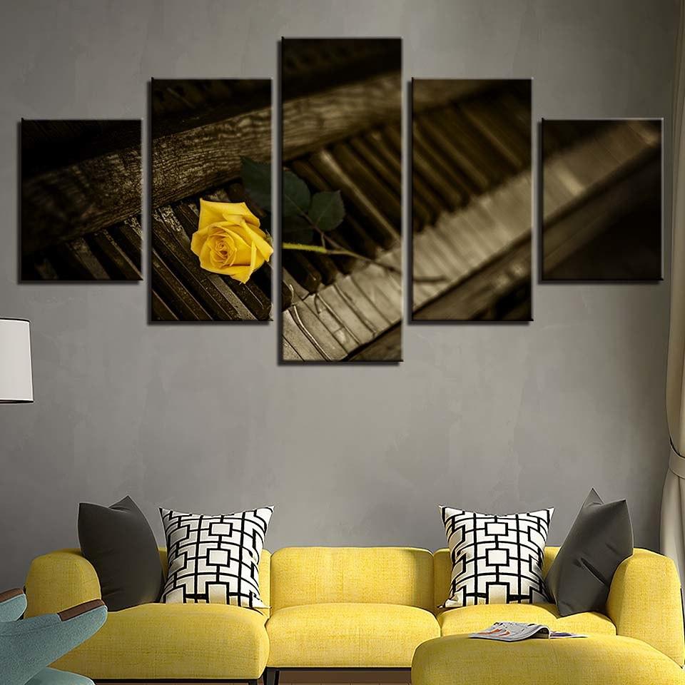 Yellow Rose Flower 5 Piece HD Multi Panel Canvas Wall Art Frame - Original Frame