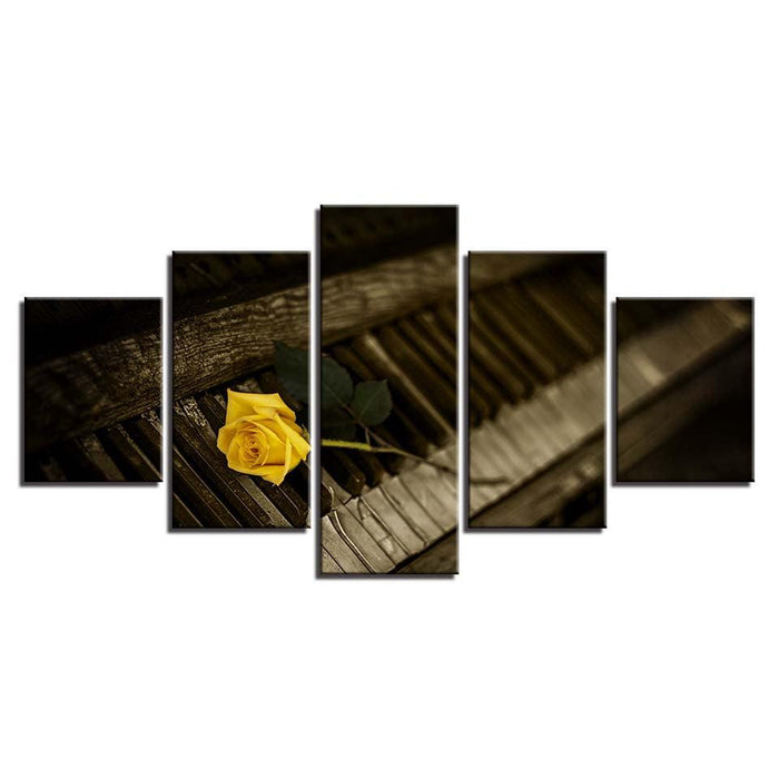 Yellow Rose Flower 5 Piece HD Multi Panel Canvas Wall Art Frame - Original Frame