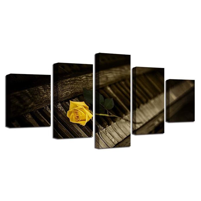 Yellow Rose Flower 5 Piece HD Multi Panel Canvas Wall Art Frame - Original Frame