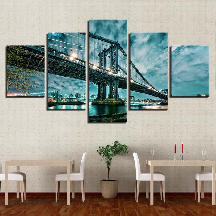 Manhattan Bridge 5 Piece HD Multi Panel Canvas Wall Art Frame