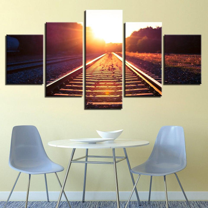 Sunset Track 5 Piece HD Multi Panel Canvas Wall Art Frame - Original Frame