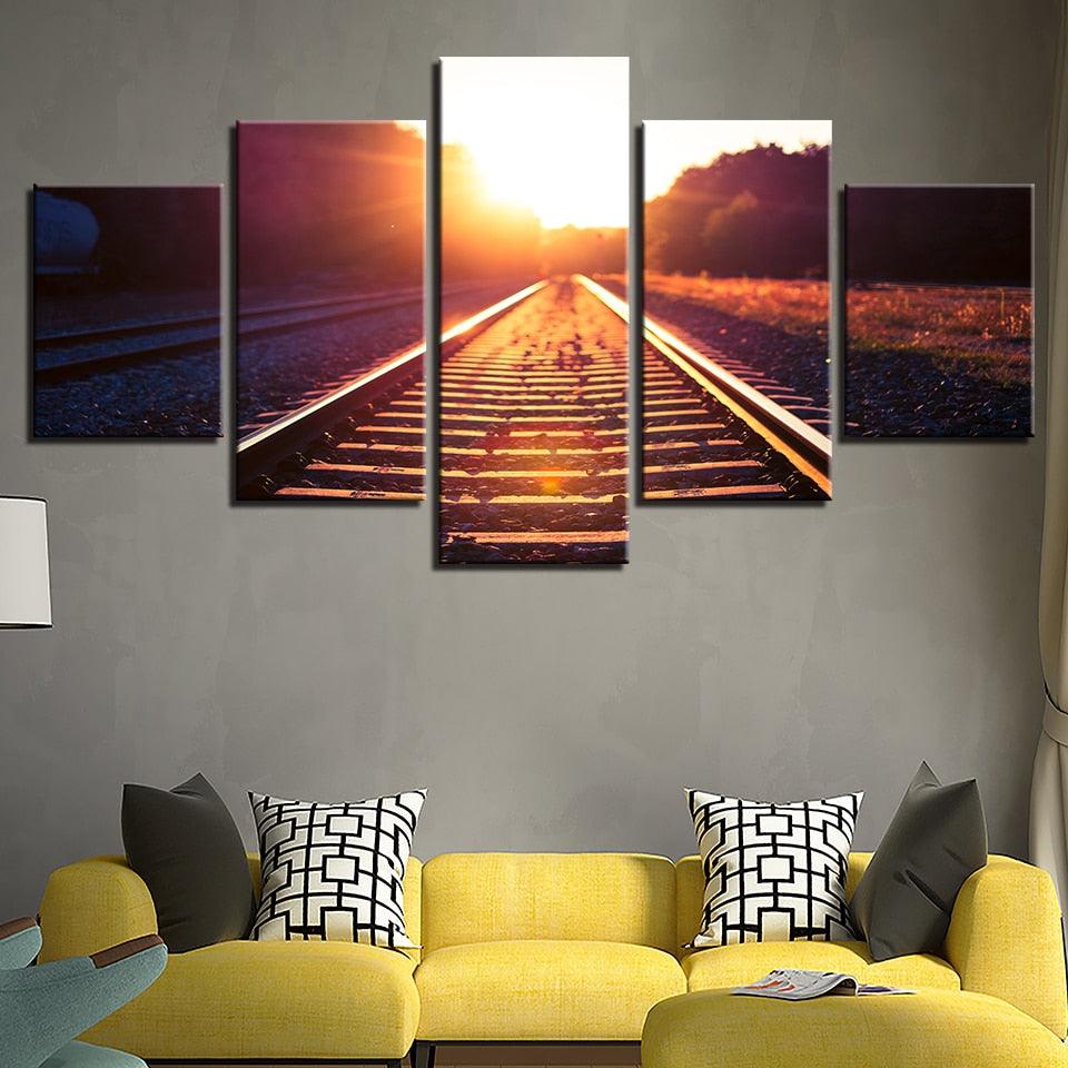 Sunset Track 5 Piece HD Multi Panel Canvas Wall Art Frame - Original Frame