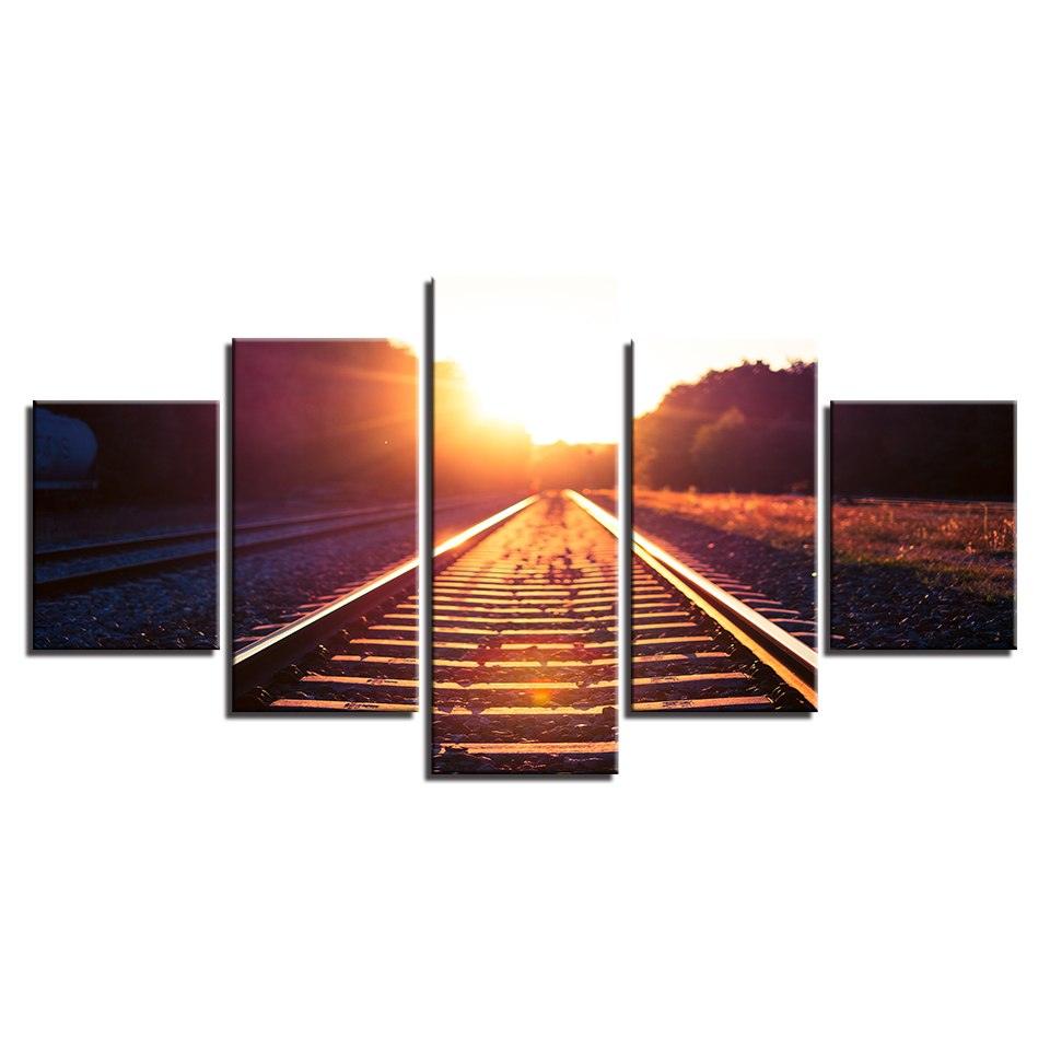 Sunset Track 5 Piece HD Multi Panel Canvas Wall Art Frame - Original Frame