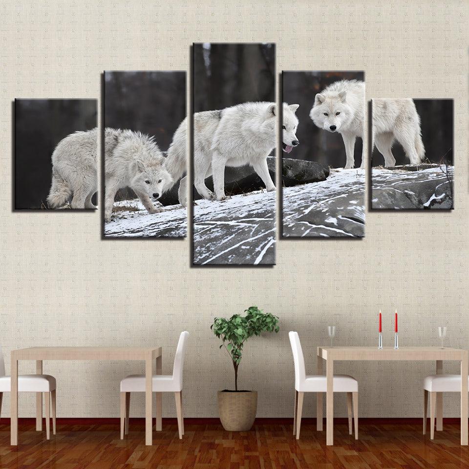White Wolfs 5 Piece HD Multi Panel Canvas Wall Art Frame - Original Frame