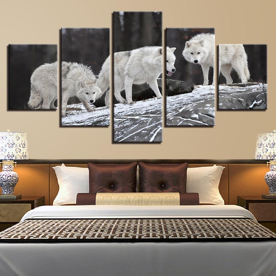 White Wolfs 5 Piece HD Multi Panel Canvas Wall Art Frame - Original Frame