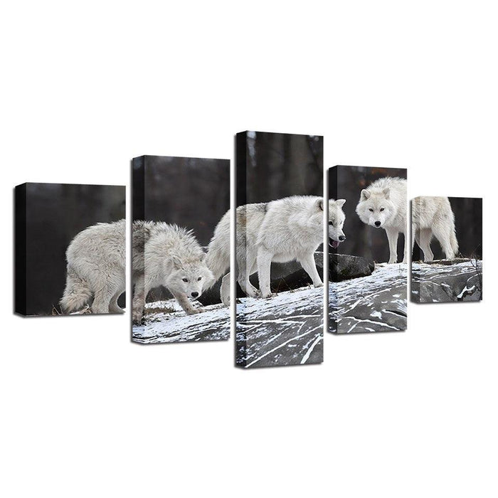 White Wolfs 5 Piece HD Multi Panel Canvas Wall Art Frame